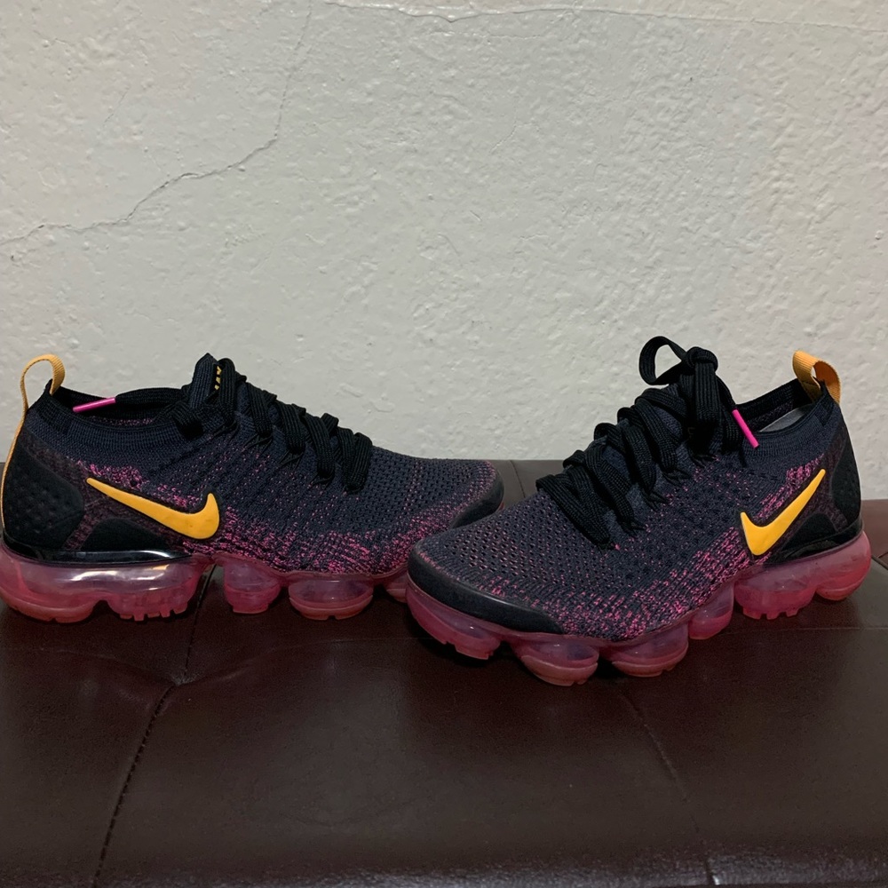 Nike Women’s Air VaporMax Flyknit Sneakers in Black, Pink & Yellow